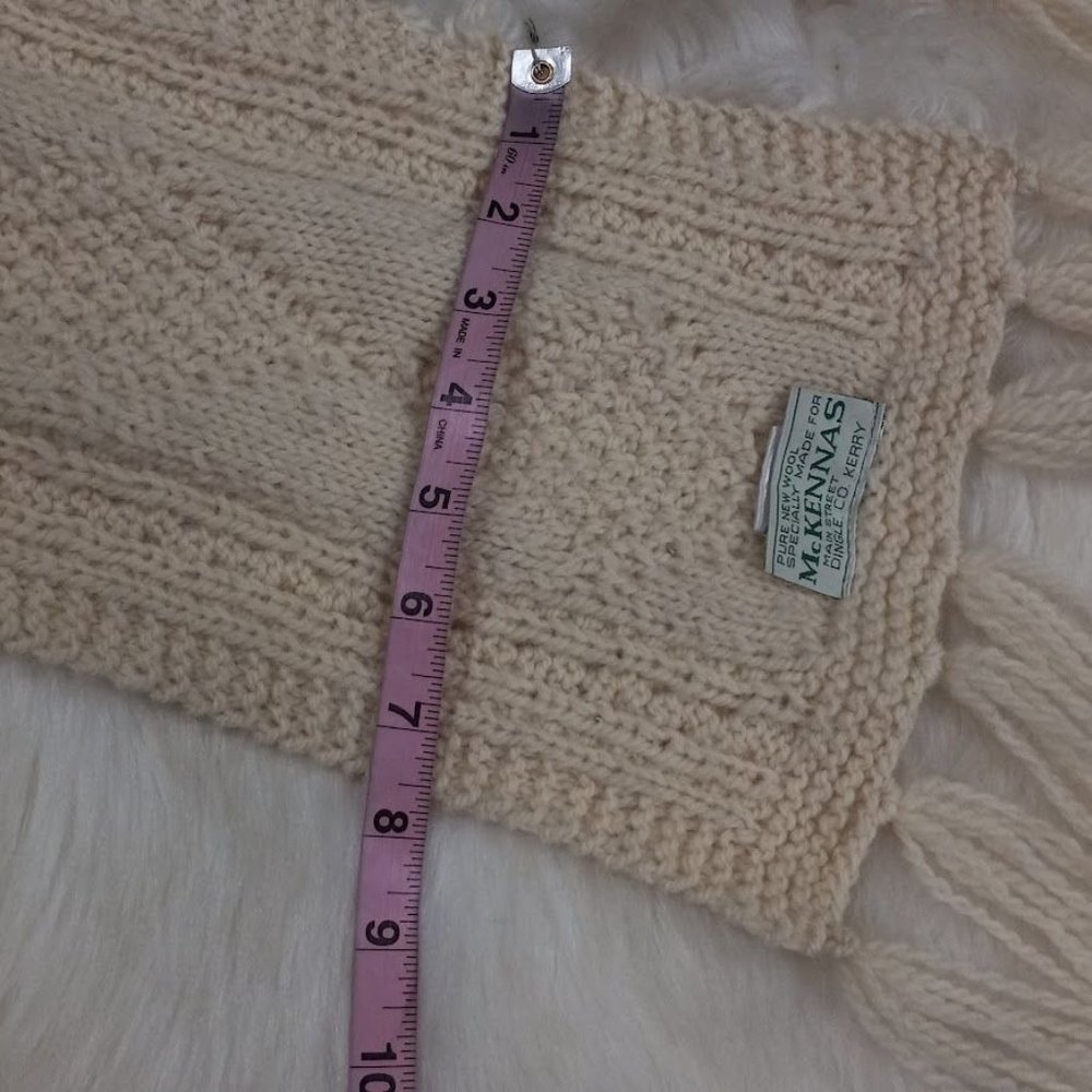 Mc Kennas 100% Pure Merino Wool Knitted Trim Hem Winter Scarf Cream Women's - Picture 5 of 9